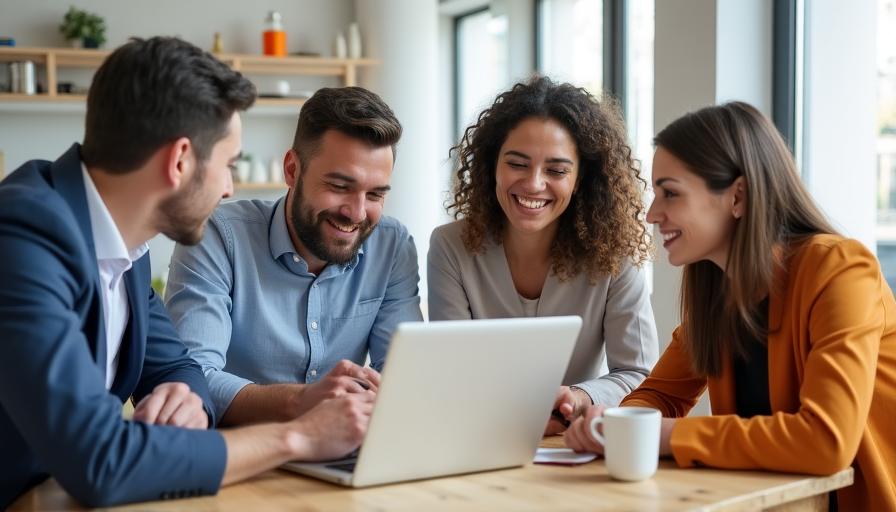 Equipo corporativo colaborando en oficina moderna en Madrid
